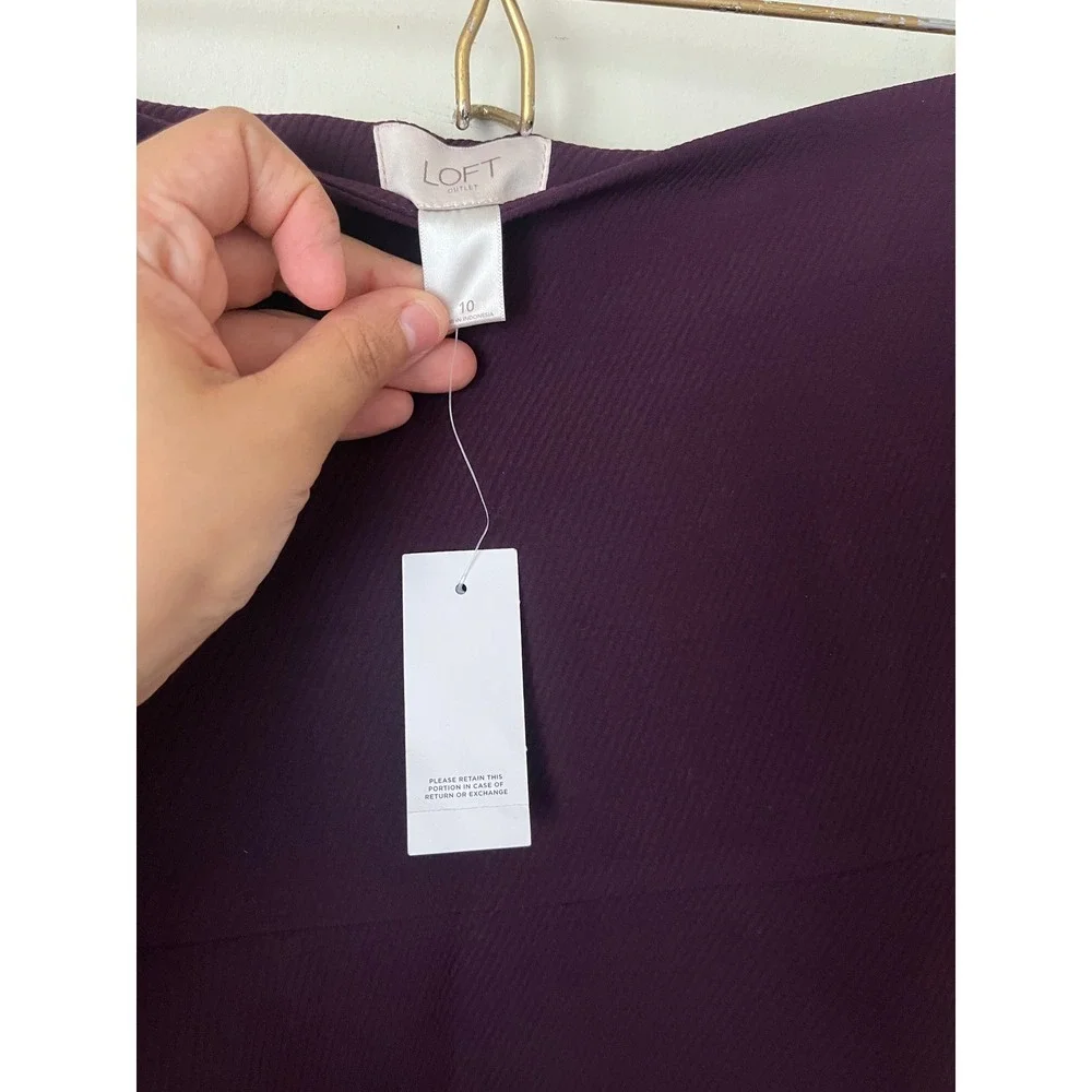 LOFT Purple Ribbed Flounce Drop Waist Mini Skirt dark academy Size 10 NWT